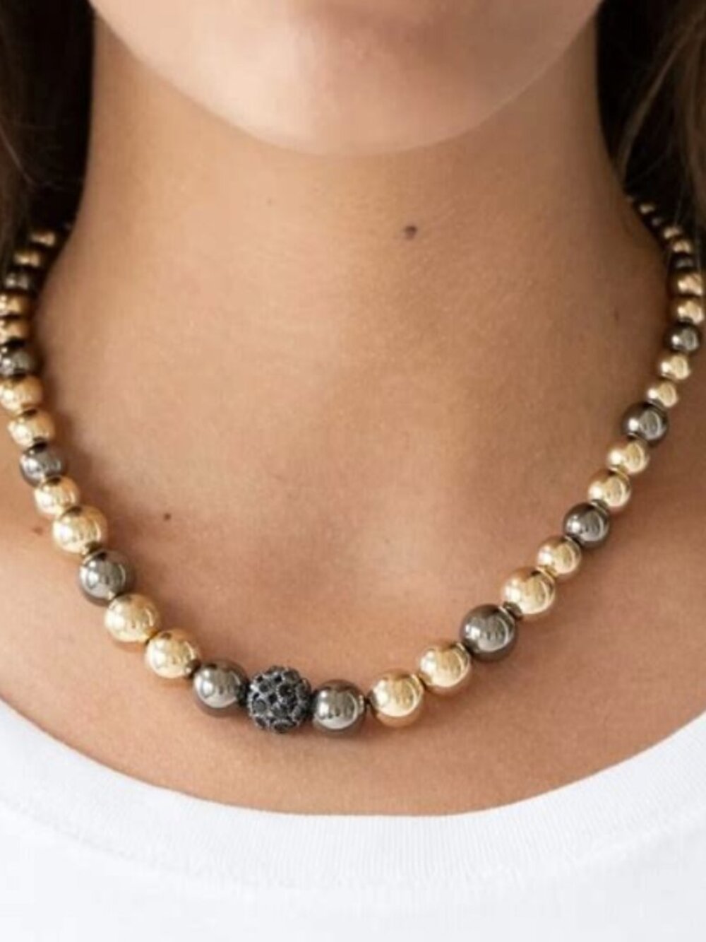 Gold & Gunmetal Rhinestone Beaded Statement Necklace